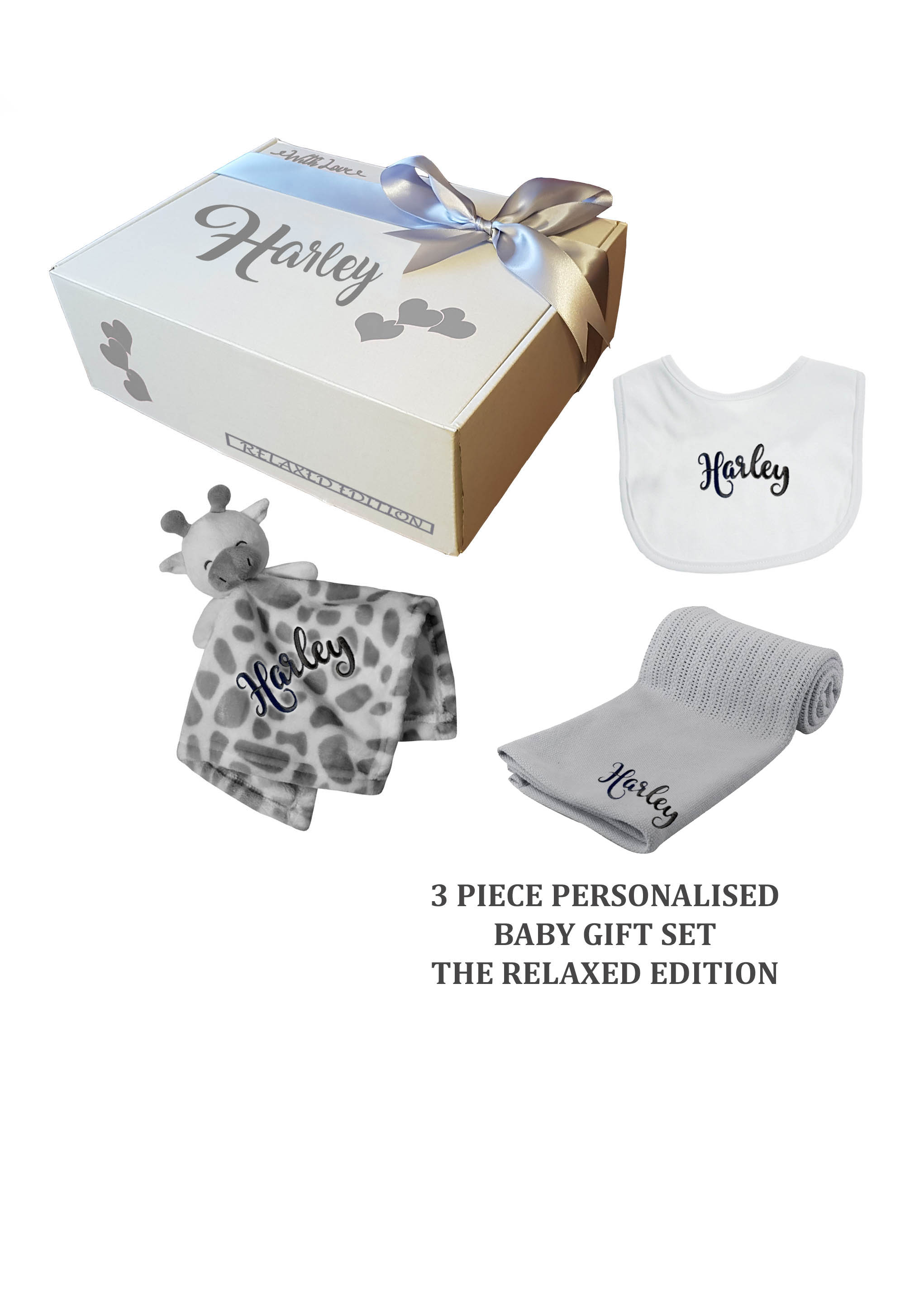 Personalized Baby Boy or Girl White Pink or Blue Sleeper/Creeper and Hat Gift Set 